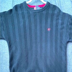 Vintage Chaps Ralph Lauren Long Sleeve Sweater Black Hand Framed Herringbone